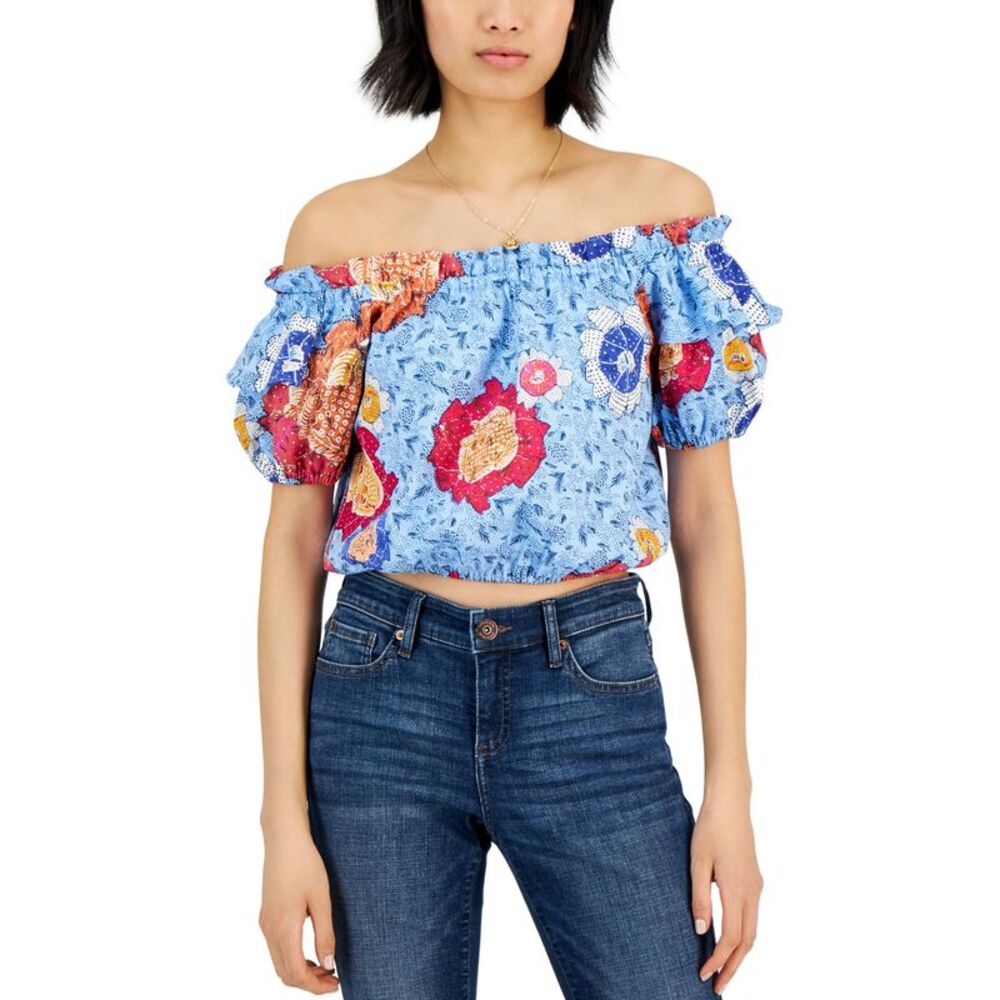 INC International Concepts Womens Cotton Printed Off The Shoulder Top